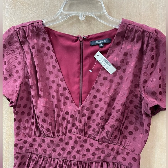 NWT Madewell V-Neck Fit-and-Flare Dress in Dot Jacquard Maroon - Picture 6 of 7